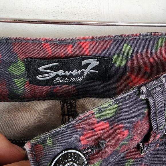Seven7 Skinny Jeans Women 4 Red Floral Rose on Black Patterned Stretch Jeans - Picture 5 of 10